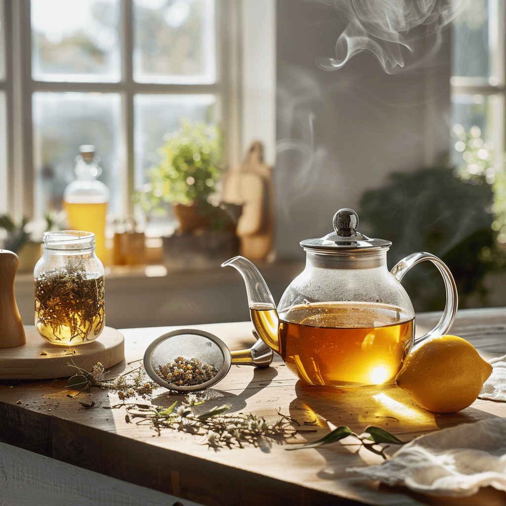 Mullein Tea steeping in a glass tea pot